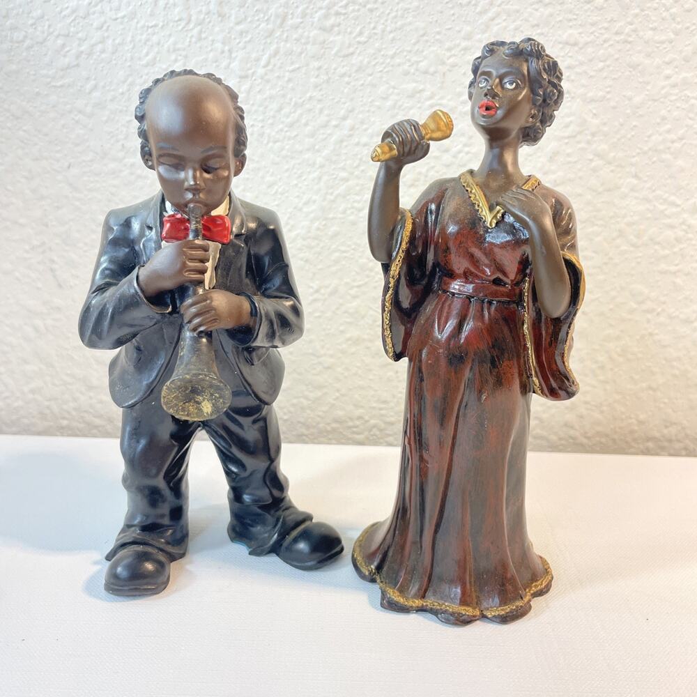 Set Of Two Trumpet player & Singer Figurines 7 Inches